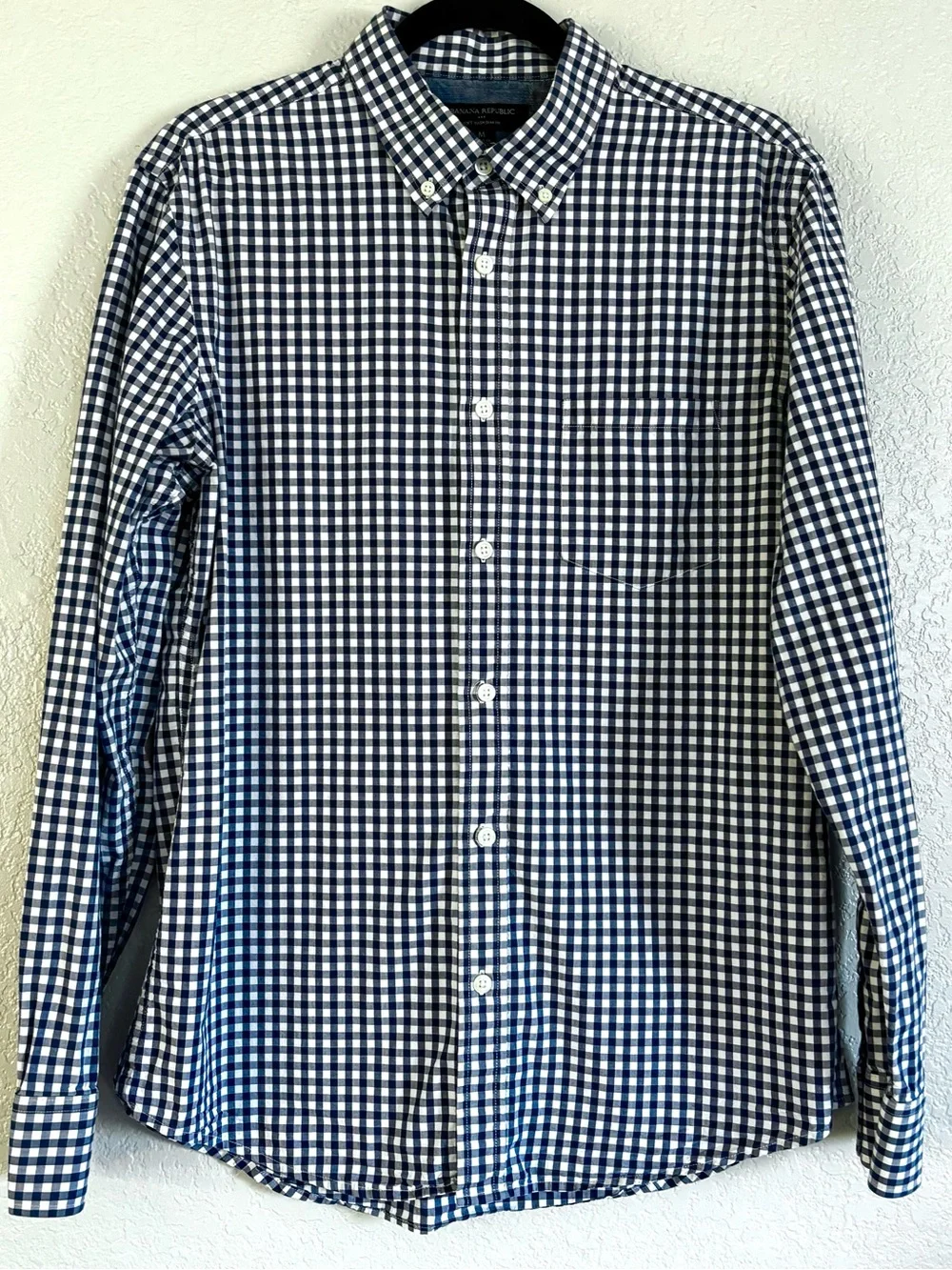 Banana Republic Blue White Plaid Long Sleeve Soft Wash Slim Fit Button Down M